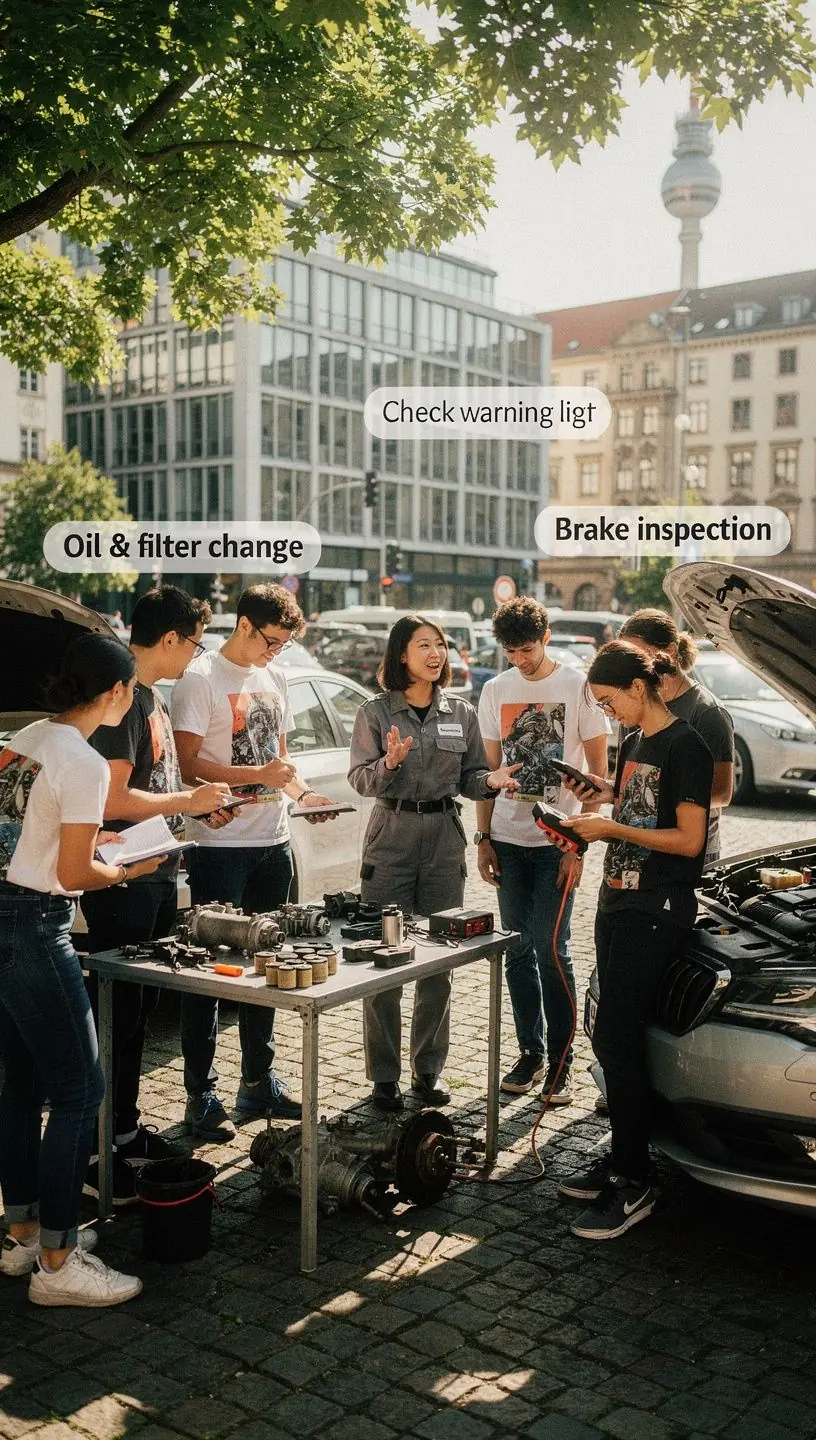 Techniker zeigt die richtige Vorgehensweise beim Wechsel eines platten Reifens an einem PKW